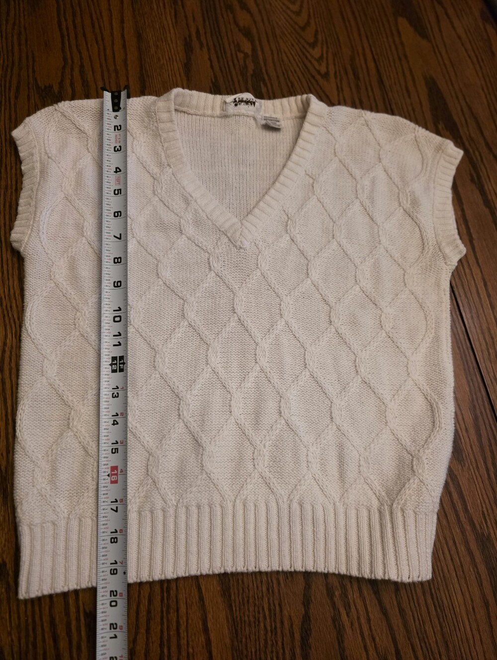 Knit Sweater Vintage Country Suburbans Ramie Cotton  Cream V-Neck Medium Old Mon - Picture 9 of 10